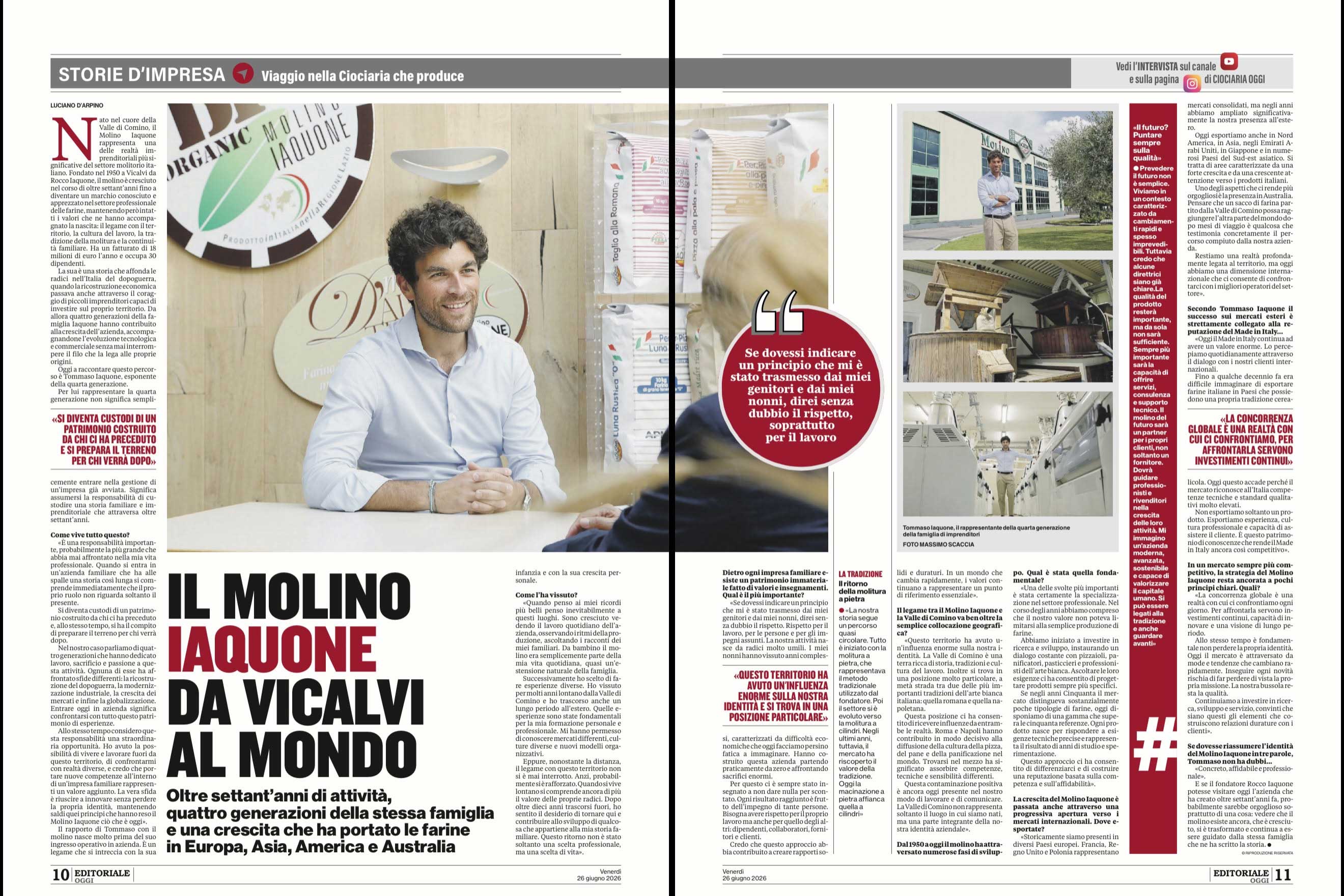 Da Vicalvi al mondo: la storia di Molino Iaquone raccontata su Ciociaria Oggi